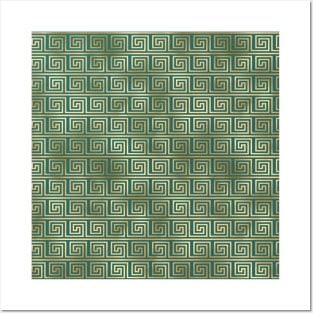 Teal and Gold Vintage Art Deco Greek Key Pattern Posters and Art